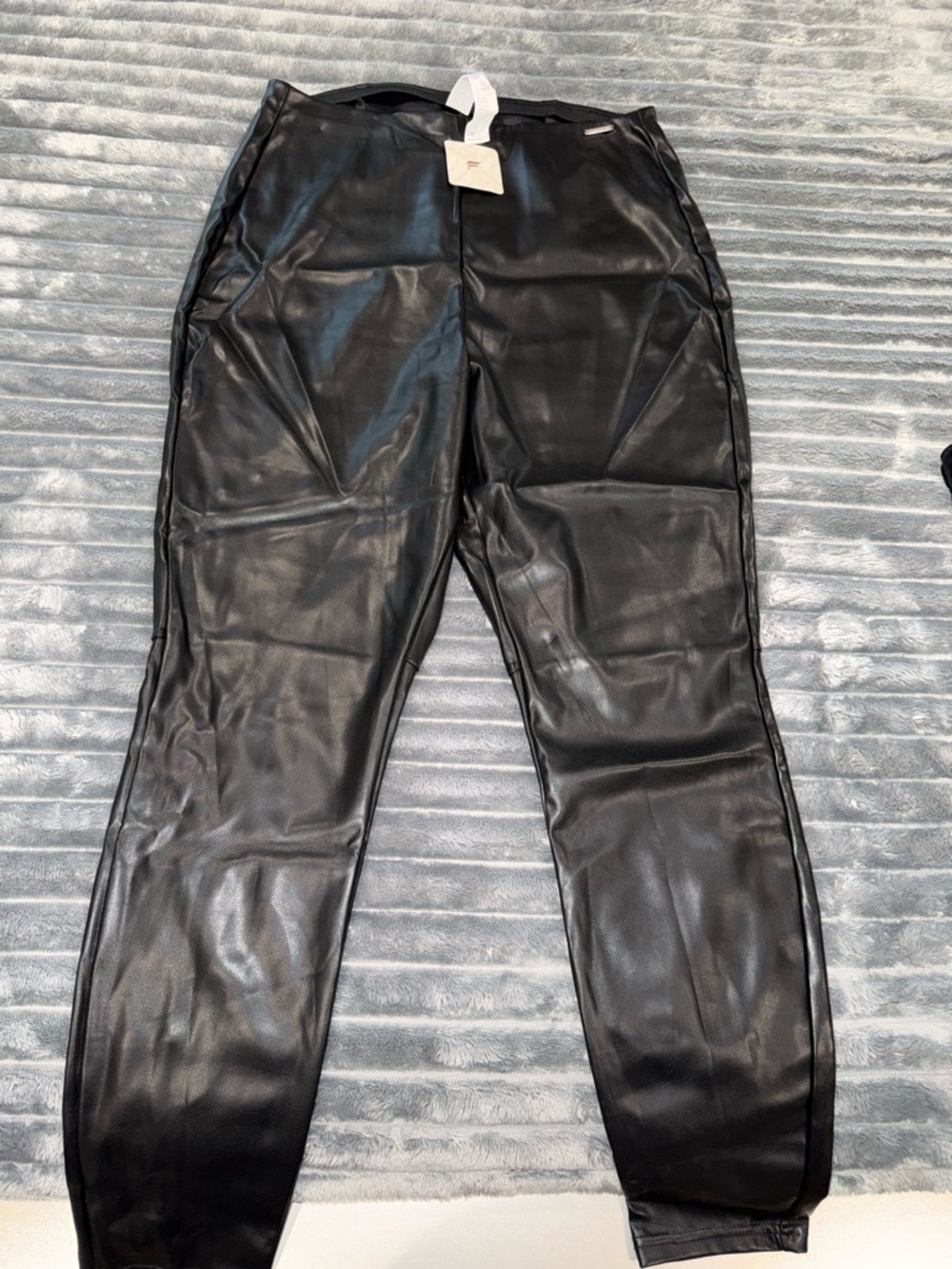 Fabletics Black Faux Leather Leggings with Branded Accent